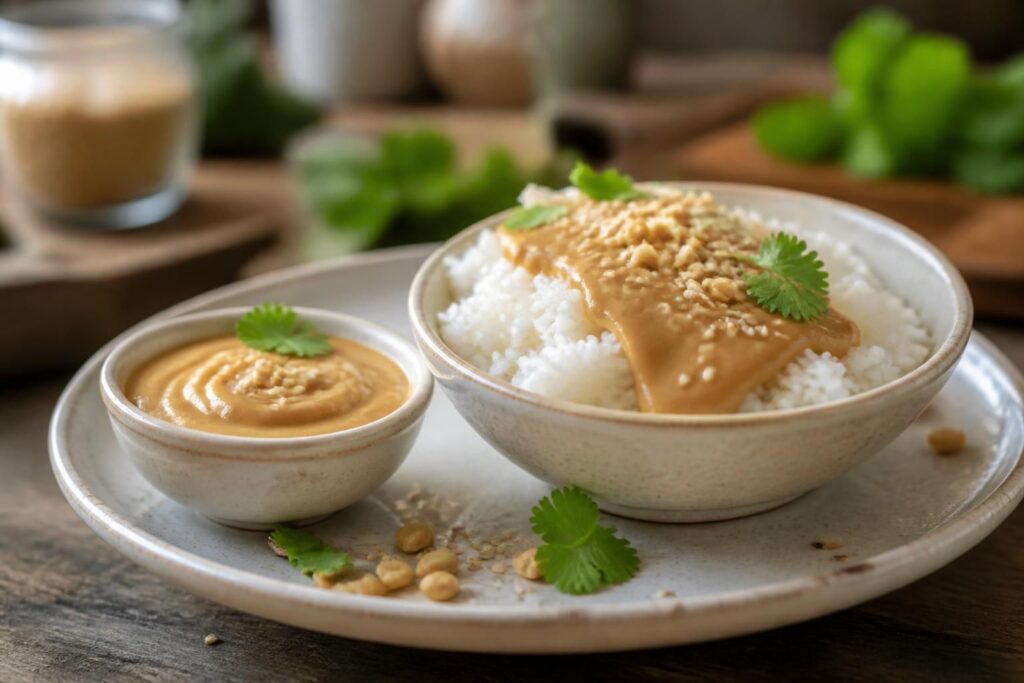 découvrez une recette facile et gourmande de sauce beurre de cacahuète, parfaite pour accompagner votre riz et régaler vos papilles.