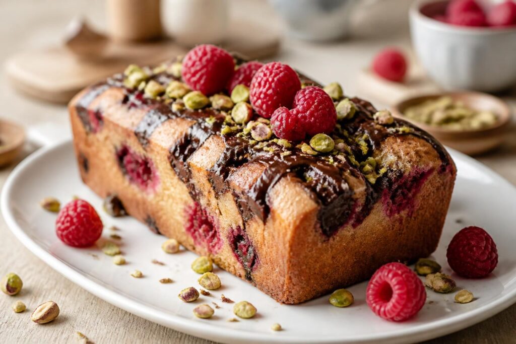 découvrez nos recettes gourmandes de cake aux framboises, délicieusement associées au chocolat ou aux pistaches, pour des desserts savoureux et faciles à préparer.