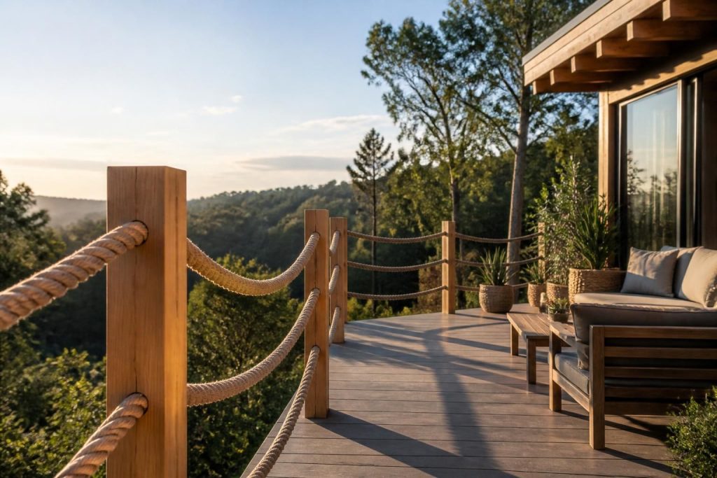 optez pour un garde-corps en corde extérieur alliant design élégant et sécurité optimale pour votre terrasse. profitez d'un espace sûr et esthétique qui valorise votre espace extérieur.