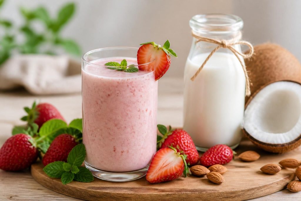 découvrez nos recettes gourmandes de smoothies fraise au lait d’amande ou de coco, parfaites pour une boisson saine et savoureuse.