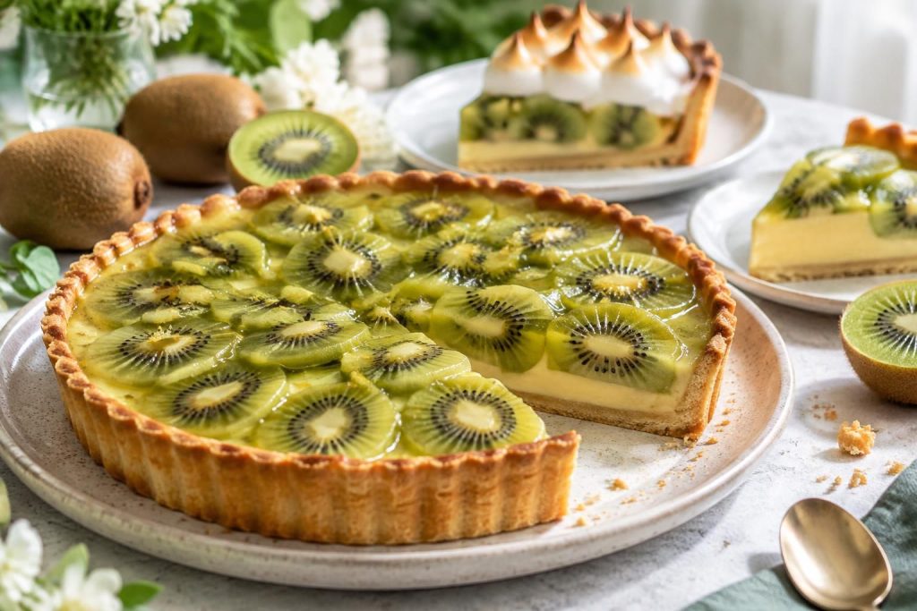 découvrez nos recettes de tarte au kiwi : version classique, meringuée ou garnie de crème pâtissière. des idées gourmandes et faciles à préparer.