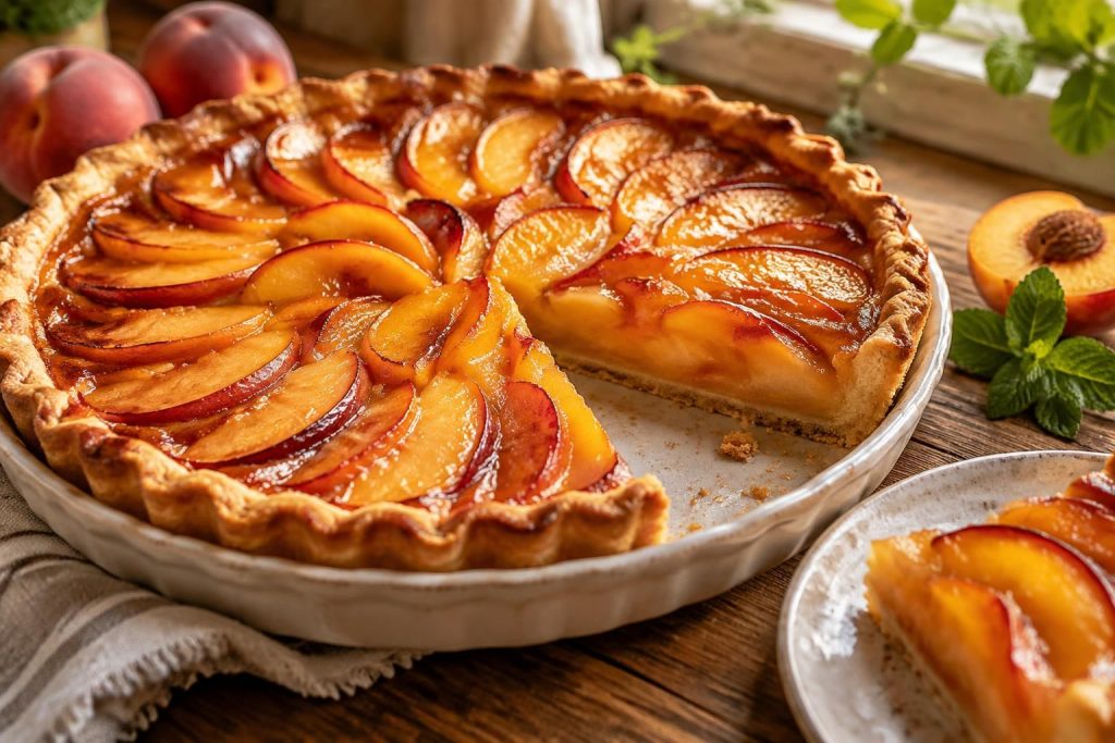 découvrez une délicieuse tarte aux pêches, facile à préparer avec des ingrédients simples. une recette savoureuse et fruitée pour régaler toute la famille.