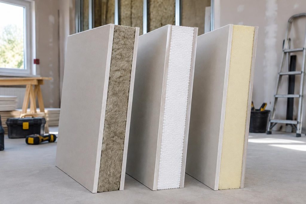 découvrez les différences entre laine de roche, polystyrène et polyuréthane pour choisir un placo avec isolant intégré adapté à votre logement.